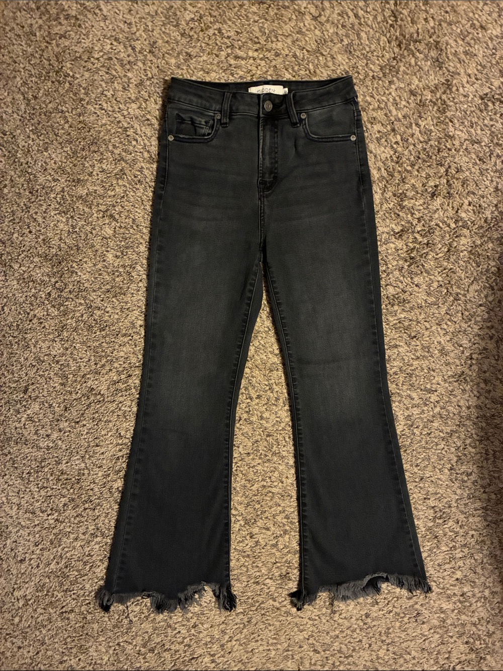 Hidden frayed hem high rise crop flare jeans -size 26